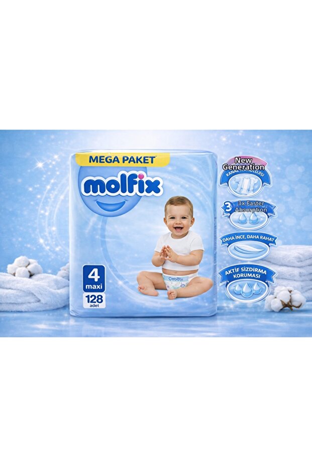 Mega Pack Size 4 Maxi 128 Pieces Baby Diapers 7-14 kg