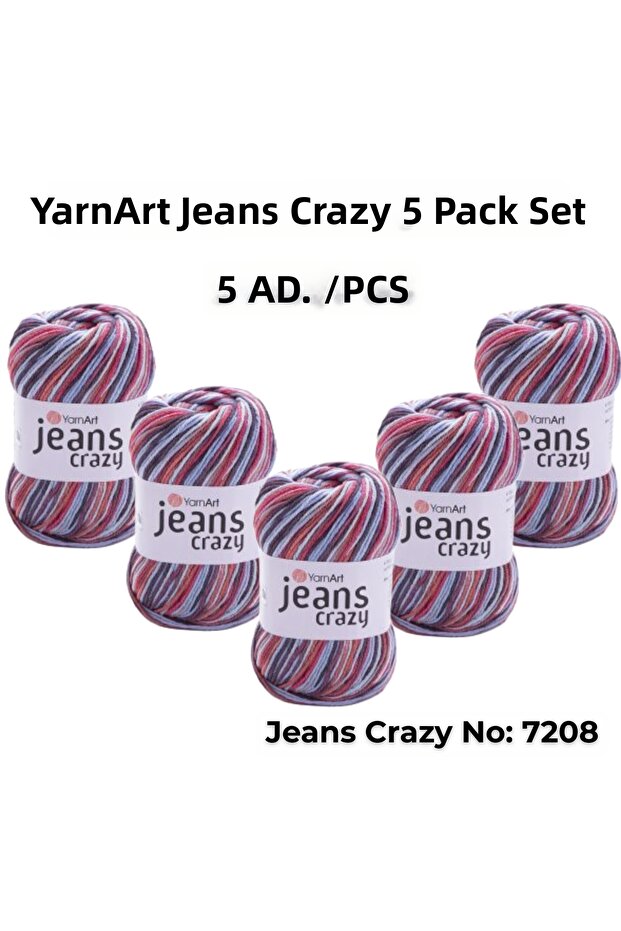 Yarn Art Jeans Crazy Knitting Yarn 7208 Punch Yarn 5-Pack