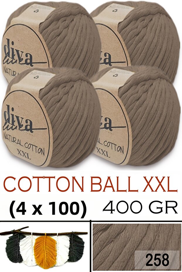 قطن طبيعي مقاس XXL - 4 مم قابل للتمدد مكرمية خيط -258 مينك متوسط الحجم (عبوة من 4 قطع)