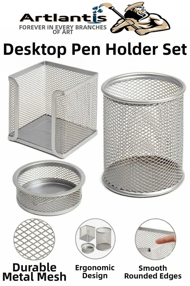 Desktop Mesh Pen Holder Set 3 Pieces 1 Pack of 3 Desktop Organizer Pen Holder Cube Note Holder Paper Clip Holder