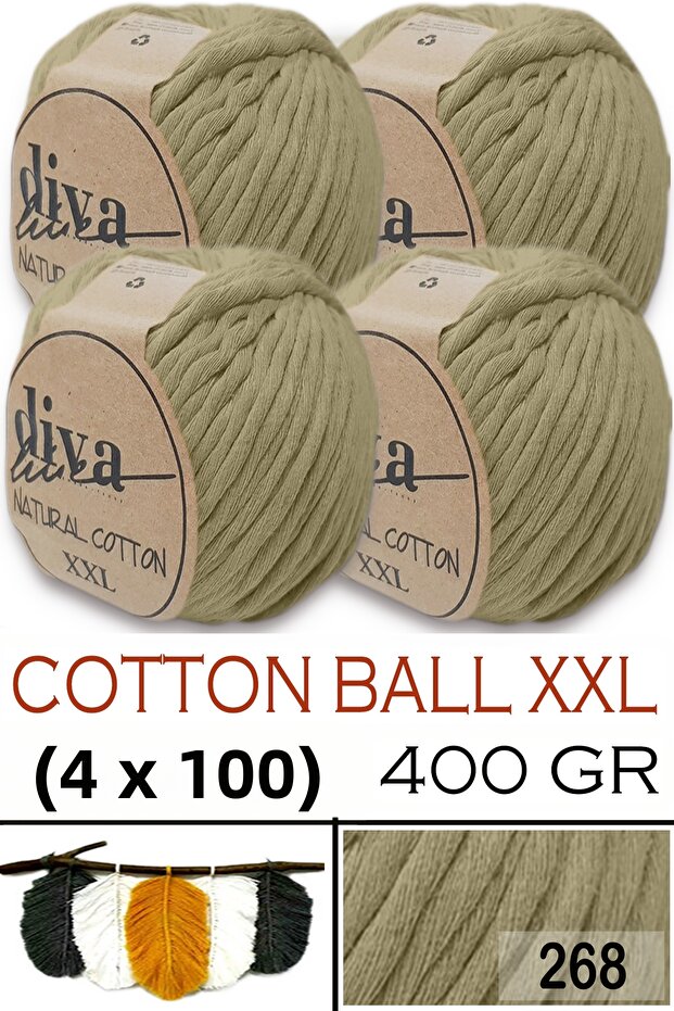 قطن طبيعي مقاس XXL - 4 مم قابل للتمدد مكرمية خيطًا - 268 (عبوة من 4 قطع)