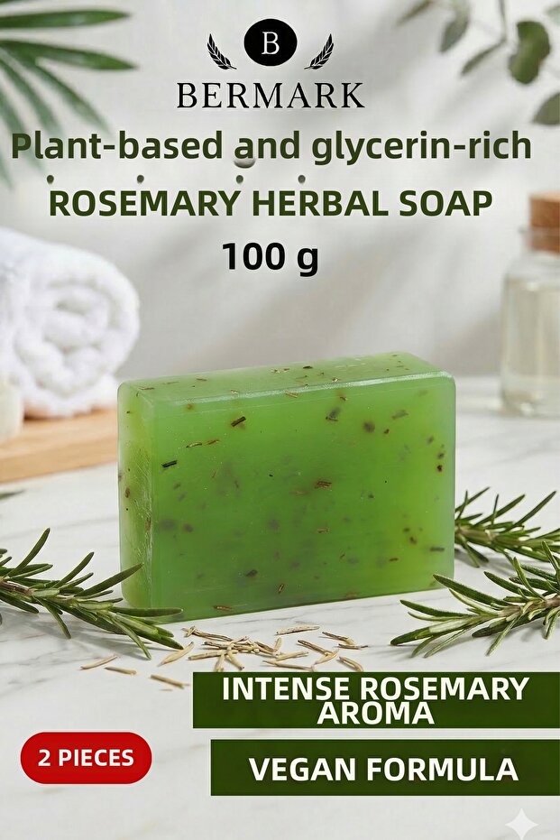 Herbal Oil and Glycerin, Rosemary Herbal Soap, Vegan 2 Pieces 100x2 gr