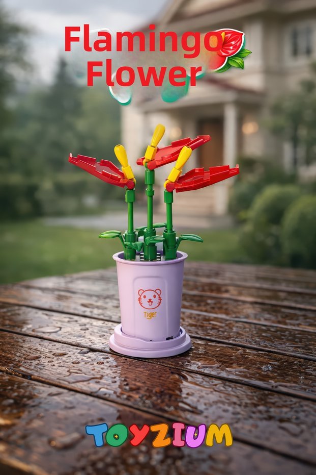 Florist Flamingo Flower Building Block Flower Set (29 Pieces) - Anthurium Scherzerianum Plant Series