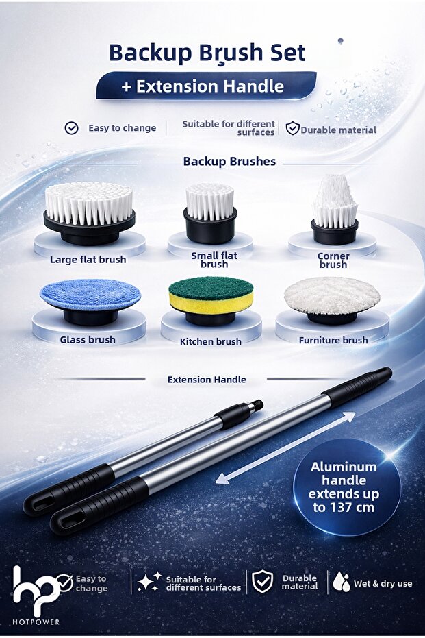 6-Pack Replacement Heads and Extension Rod for Electric Cleaning Brush