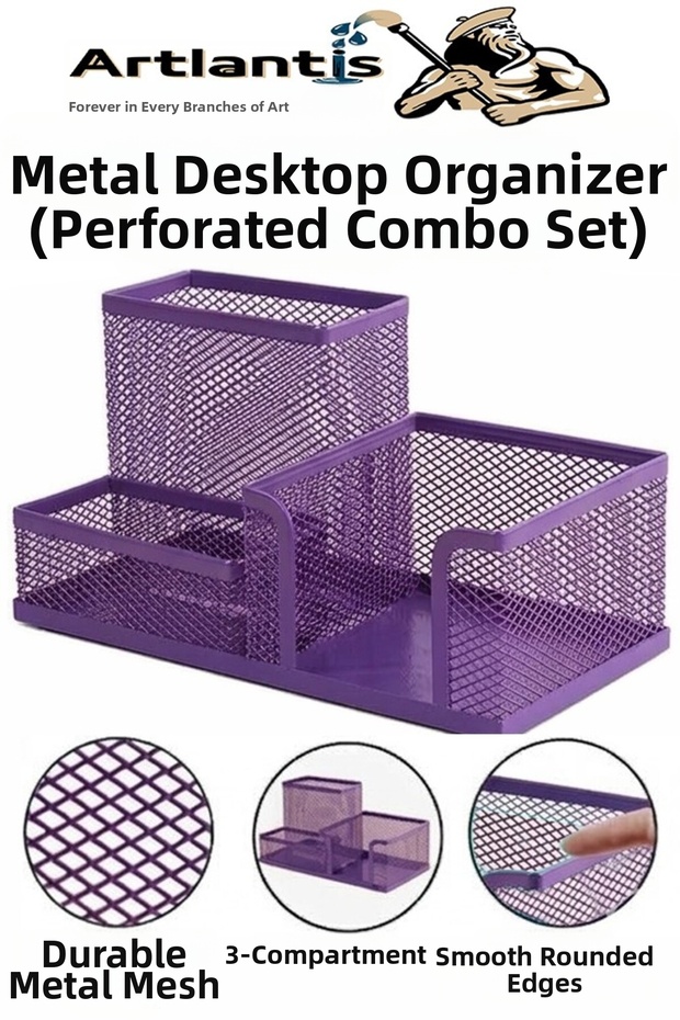 Desktop Metal Pen Holder Set 3-Piece Combo 1 Pack Mesh Perforated Colorful Pen Holder Paper Holder Note Holder Folder