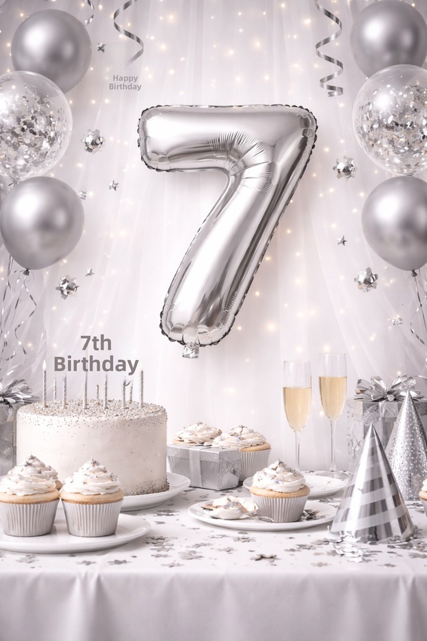 Silver Number 7 Foil Balloon (40X100 cm) – Stylish Birthday & Party Decoration