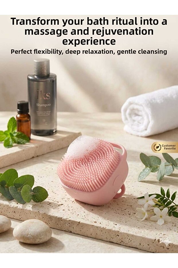 Silicone Bath and Massage Brush with Shampoo Reservoir - Soft Bath Loofah with Body Scrubbing and Exfoliating Effect