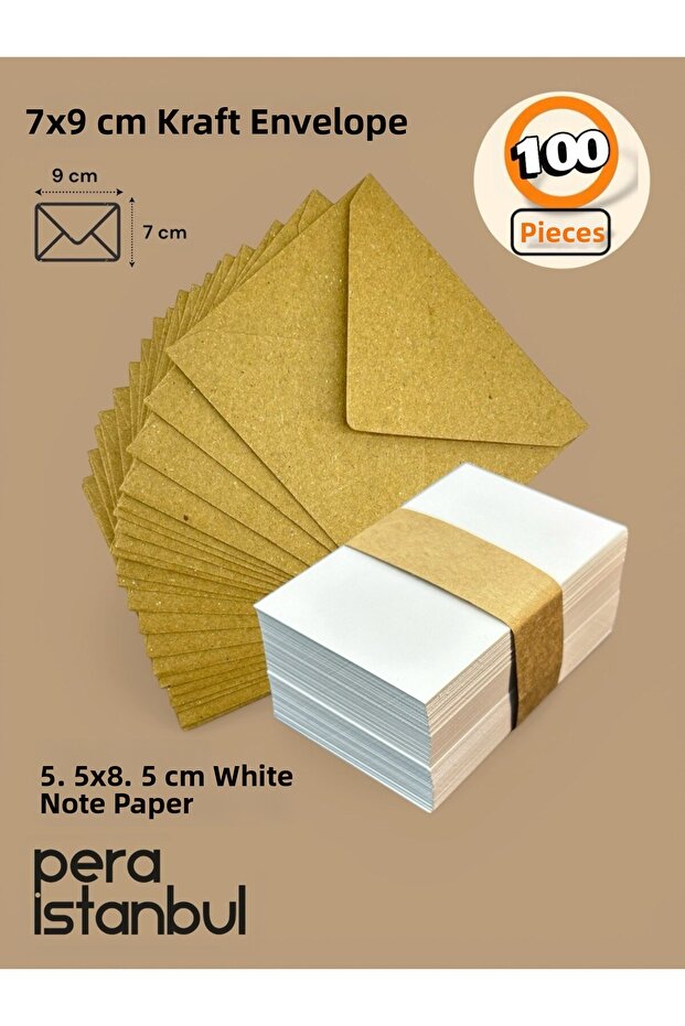 100Pcs Mini Envelope 70Mmx90Mm Kraft Envelope Gift Birthday Wishes Envelope with White Note Card