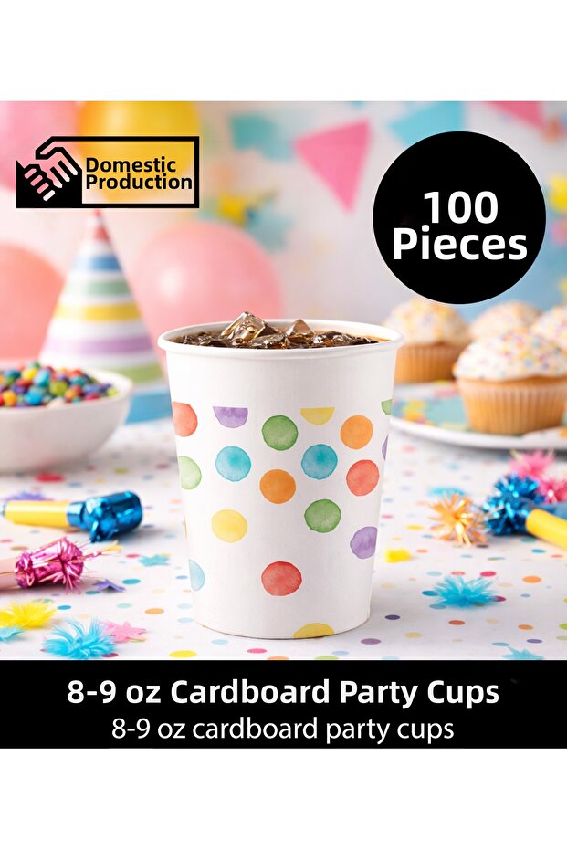 Colorful Polka Dot Paper Party Cups 8-9 oz - Birthday and Celebration Supplies (100 Pieces)