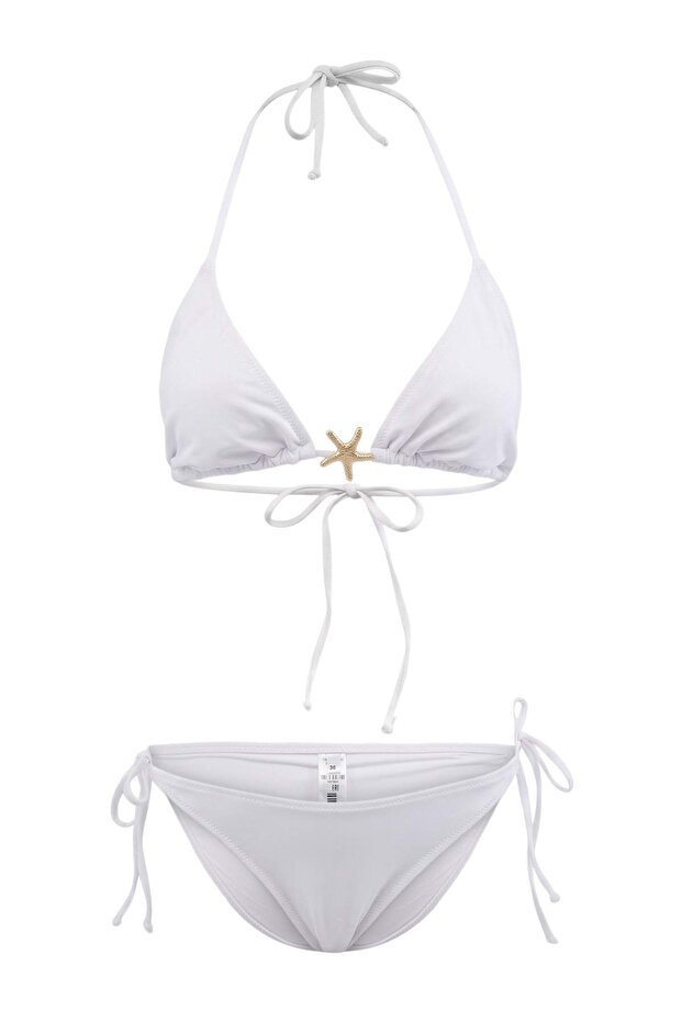 Beyaz Üçgen Kaplı Döküm Aksesuarlı Regular Bikini Takımı TBESS25BT00064 - 4
