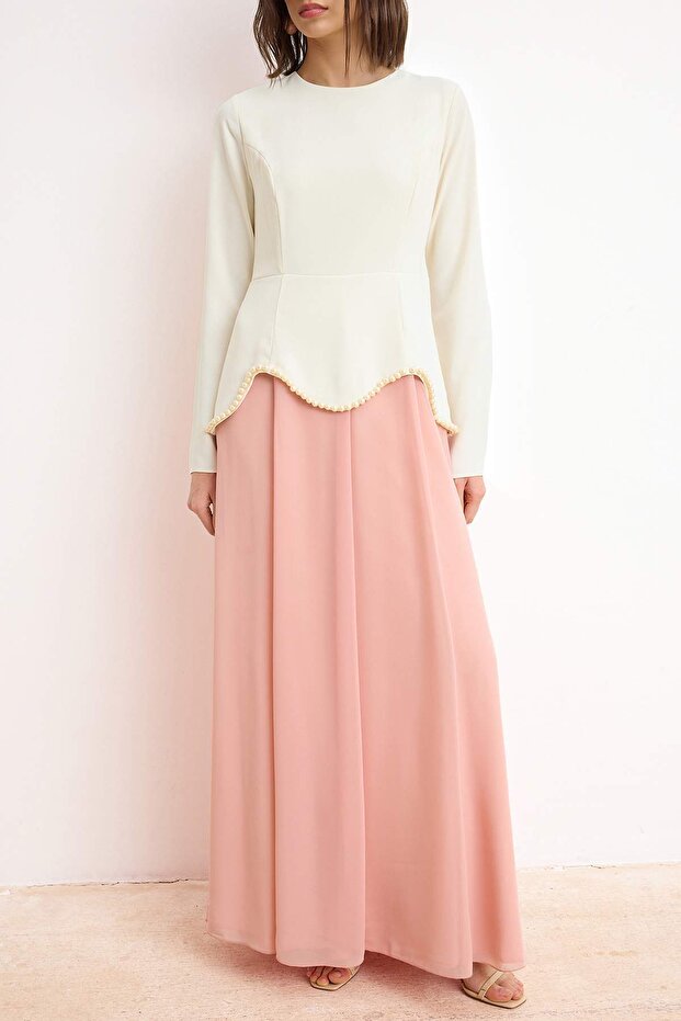 Pembe A-line Kalın Crep Dokuma Tesettür Abiye TCTSS26DB00016 - 3