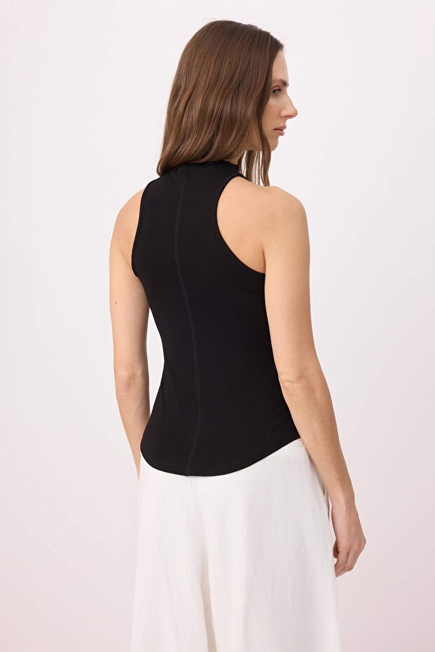 Siyah Fitted/Vücuda Oturan Dik Yaka Kolsuz Yumuşak Örme Atlet TWOSS26AL00051 - 4