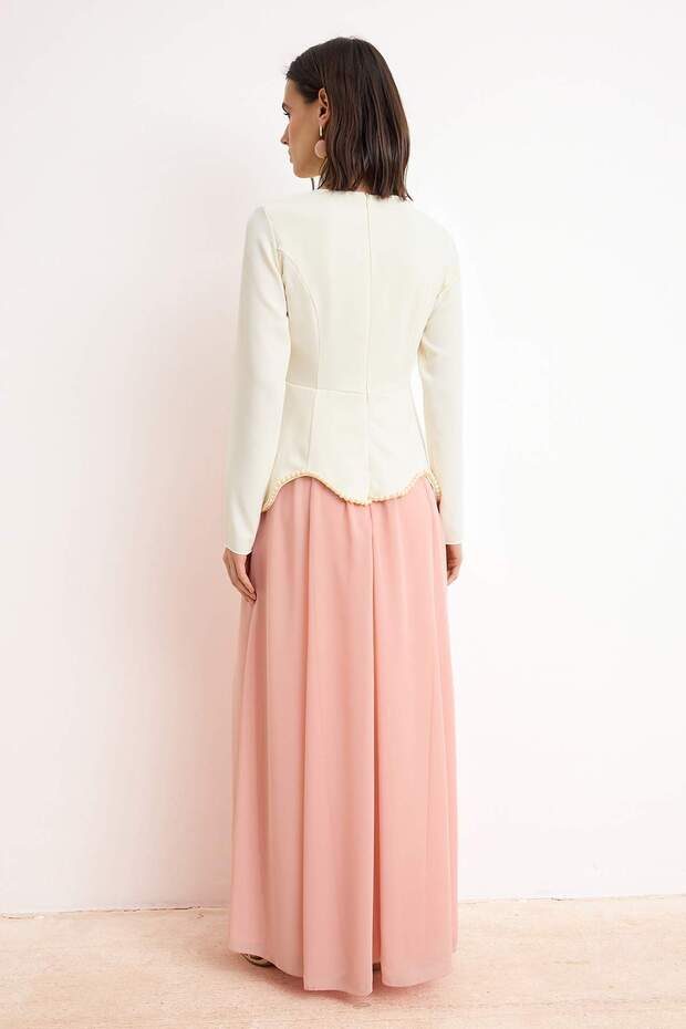 Pembe A-line Kalın Crep Dokuma Tesettür Abiye TCTSS26DB00016 - 4