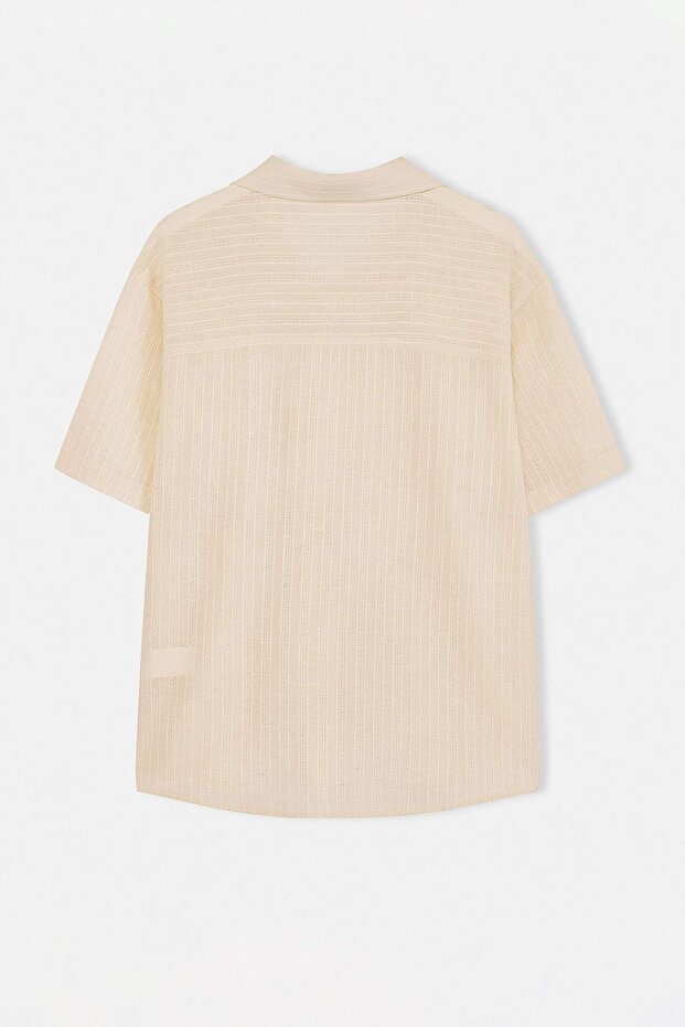 Ekru Oversize Fit Dokulu Kısa Kollu Erkek Gömlek TMNSS26GO00020 - 6