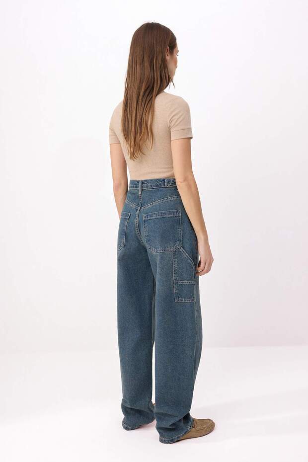 More Sustainable Koyu Mavi Yıkama Efektli Bol Kesim Yüksek Bel Loose Baggy Jeans TWOAW24JE00308 - 5