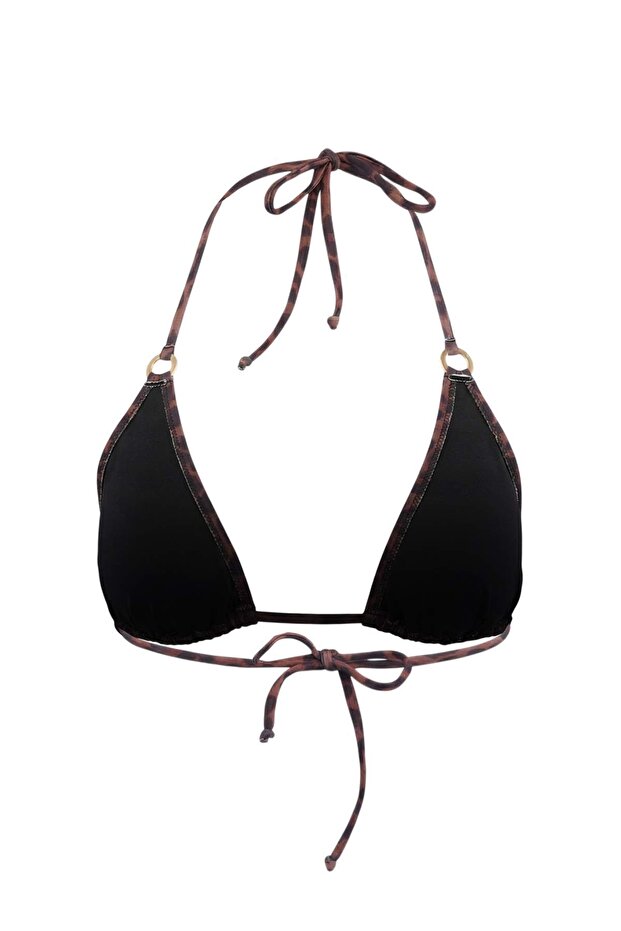 Kahverengi Leopar Desenli Üçgen Kaplı Aksesuarlı Bikini Üstü TBESS24BU00157 - 5