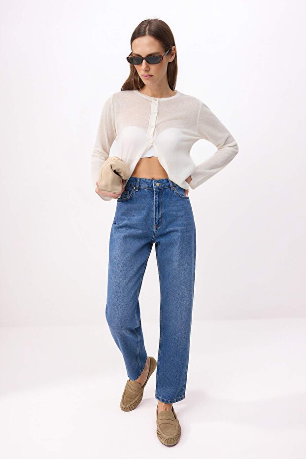 Mavi Yüksek Bel Mom %100 Pamuk Non-Stretch Jeans TWOAW24JE00076 - 1