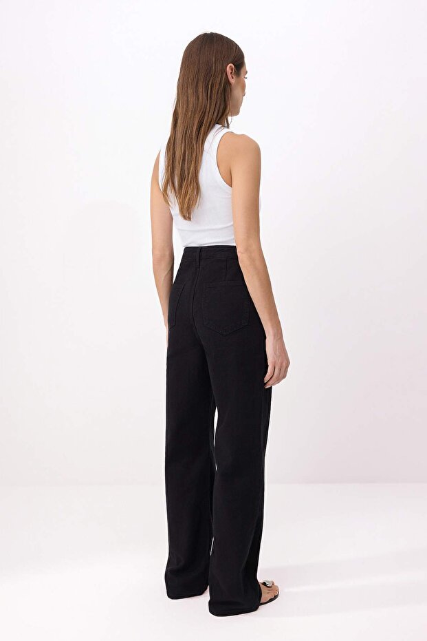 Siyah Cep Detaylı Yüksek Bel Wide Leg Jeans TWOAW22JE0595 - 4