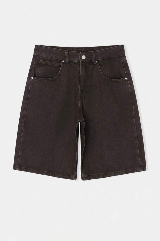 Kahverengi Vintage Yıkama Yüksek Bel Denim Bermuda TWOSS26SR00105 - 5
