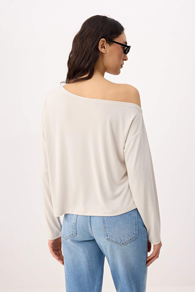 Taş More Sustainable Kayık Yaka Relaxed/Rahat Kesim Modal Premium Örme Bluz TWOAW25BZ00282 - 4