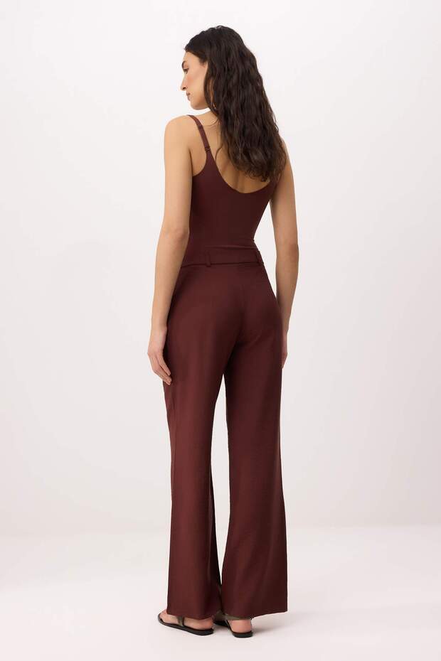 Bordo Yumuşak Tuşeli Kemerli Wide Leg/Geniş Paça Pantolon TWOSS26PL00069 - 4