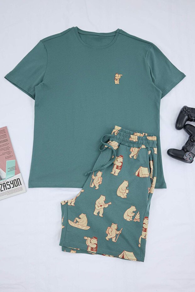 Yeşil Regular Kesim Köpek Baskılı Pamuklu Pijama Takımı TMNSS26PT00030 - 5