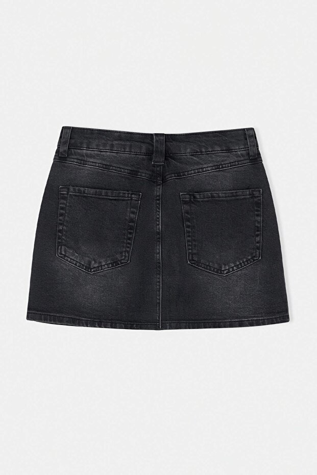 Siyah Az Esnek Mini Denim Şort Etek TWOSS26SR00052 - 8