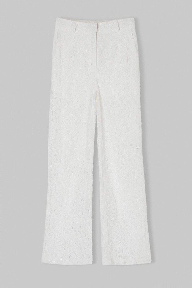 Beyaz Limited Edition Wide Leg/Geniş Paça Dantel Astarlı Pantolon TWOSS26PL00114 - 7