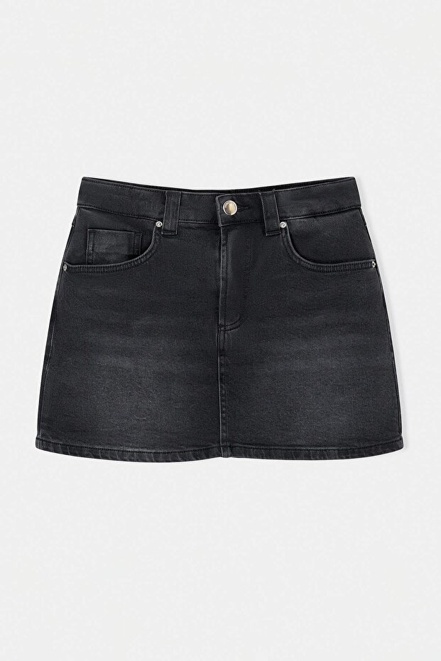 Siyah Az Esnek Mini Denim Şort Etek TWOSS26SR00052 - 7