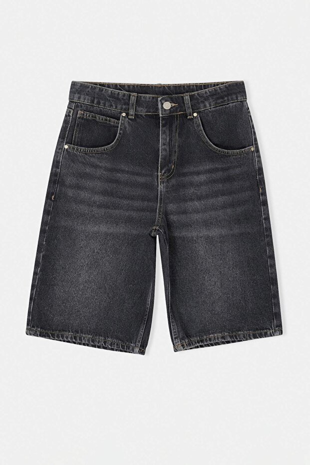Antrasit %100 Pamuk Yüksek Bel Denim Bermuda TWOSS26SR00106 - 5