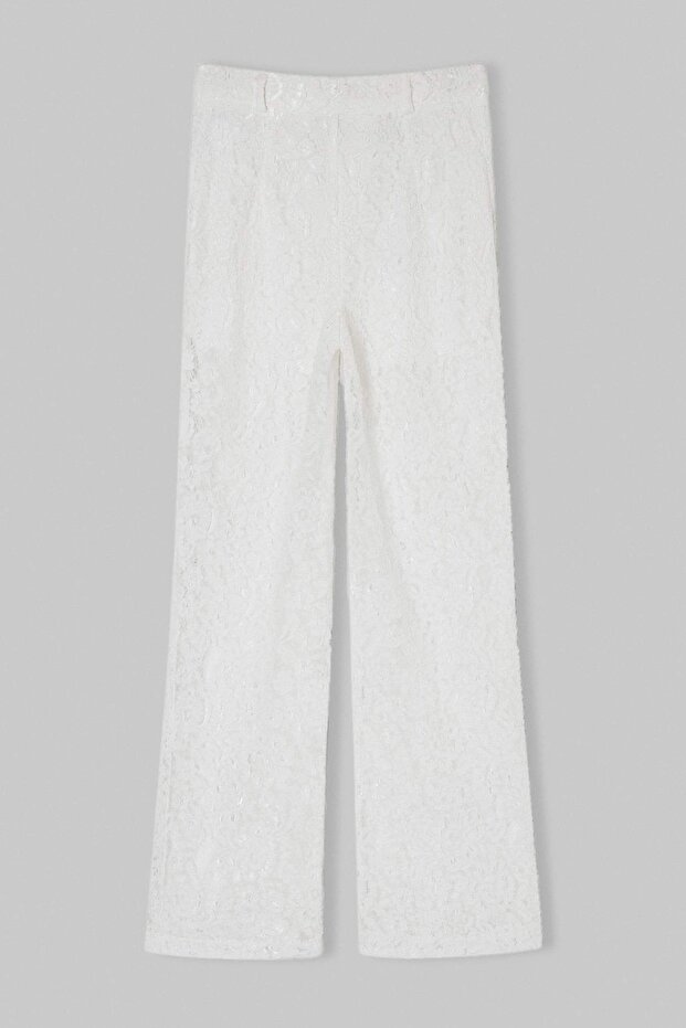 Beyaz Limited Edition Wide Leg/Geniş Paça Dantel Astarlı Pantolon TWOSS26PL00114 - 8