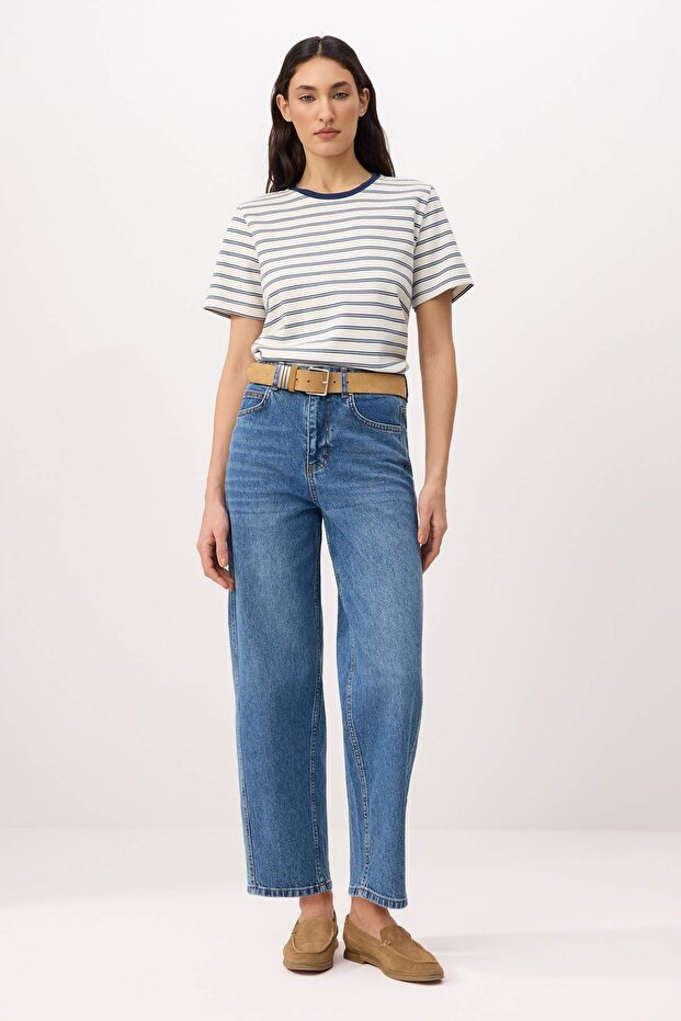Mavi Dikiş Detaylı Yüksek Bel Az Esnek Barrel Jeans TWOSS26JE00306 - 2