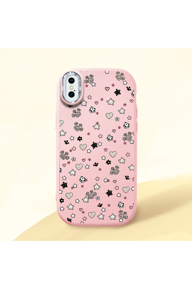 Pink Silicone Case Heart Pattern with Shock-Absorbing Camera Protections Compatible with iPhone X/Xs