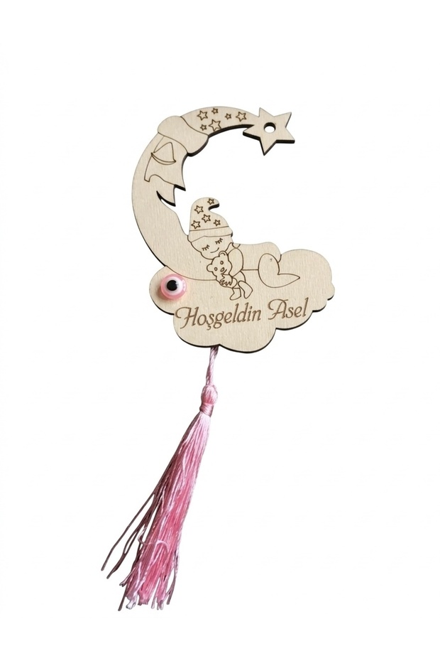 Birth Gift Magnet with Wooden Moon and Baby Figures 24 Pieces