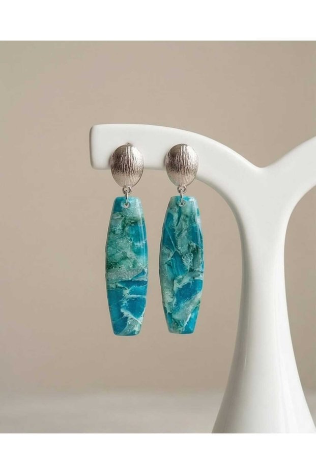 Natural Stone Look Sea Wave Polymer Clay & Epoxy Design Earrings (Stainless Steel Nails)