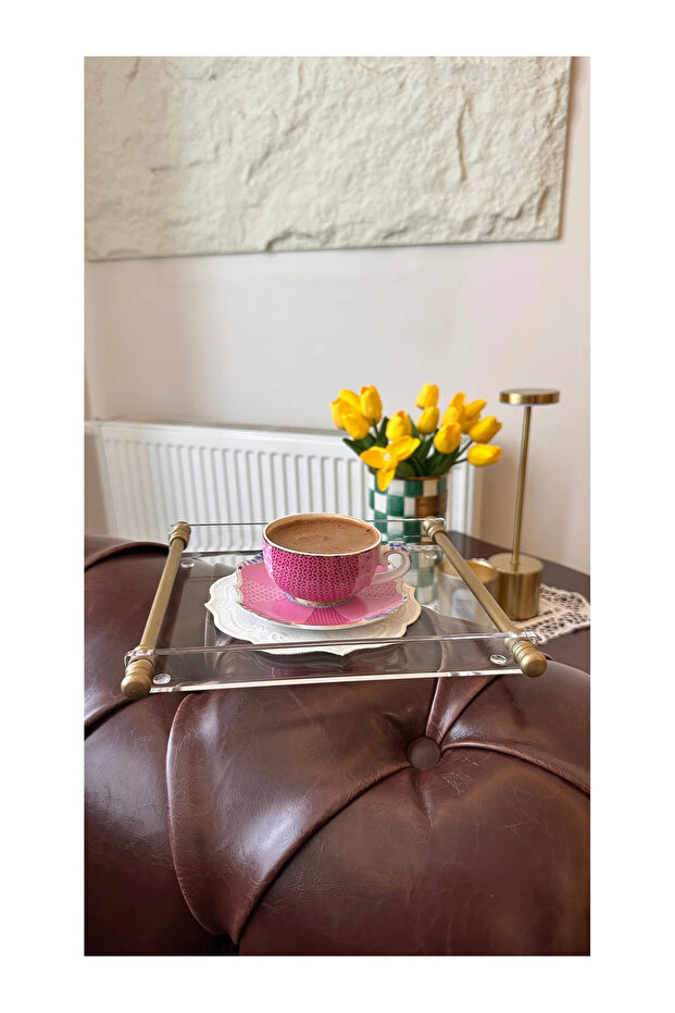 Plexi Coffee Presentation Tray Pipe Handle Matte Gold