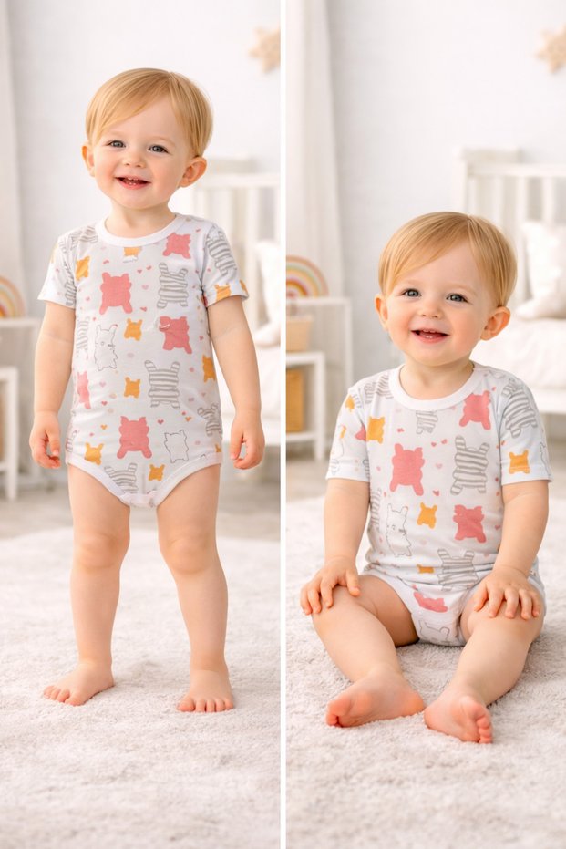 Short-Sleeved Baby Kids 100% Cotton Snap Fastener Bodysuit Colorful Patterned Girl/Boy/Unisex 3.5-6 Years Old