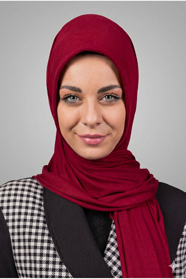 Women's Hijab Practical Combed Cotton Shawl with Sponge Front Ready Snap in Burgundy Color Scarf