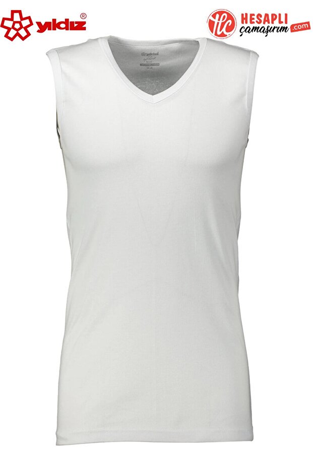 Yıldız 22 Men's 100% Cotton V-Neck Zero Sleeve Ribbed Flexible Fabric Undershirt 1 Piece