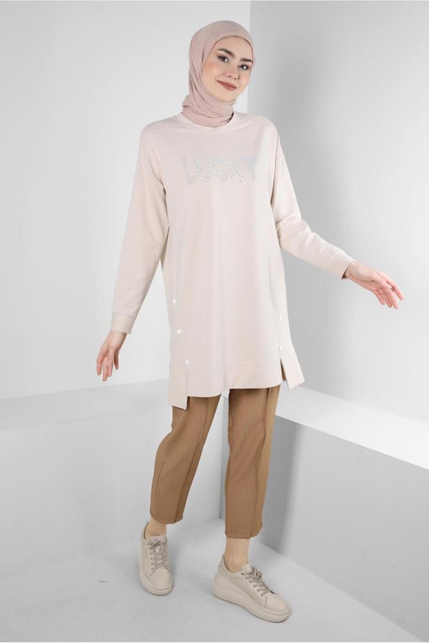 Text Printed BUTTON DETAILED TRACKSUIT TUNIC 43562