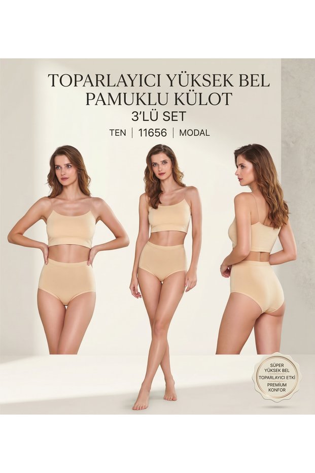 3-Piece Set of Shaping / Sculpting High Waist Cotton Piece Panties