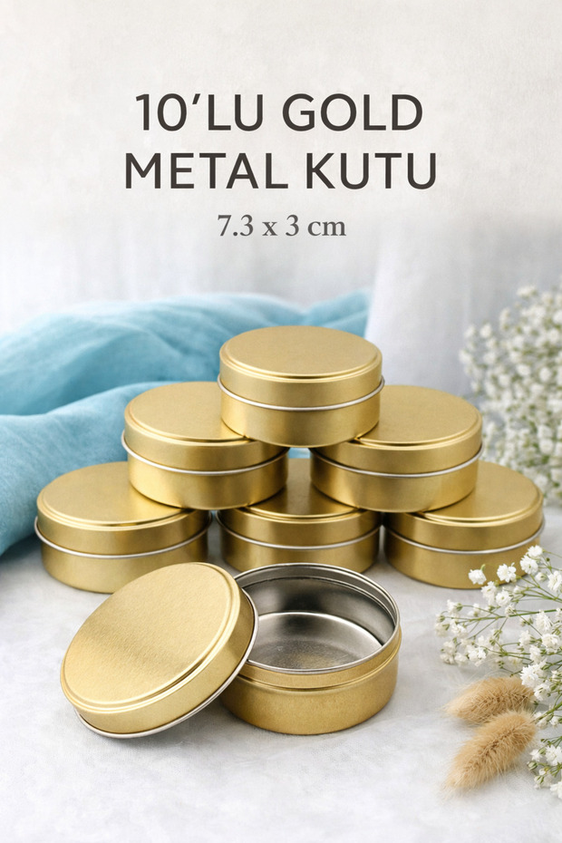 Metal Tin Box - Multi-Purpose Candle, Soap and Gift Preparation Box 7,3X3,1 cm (10 Pieces)