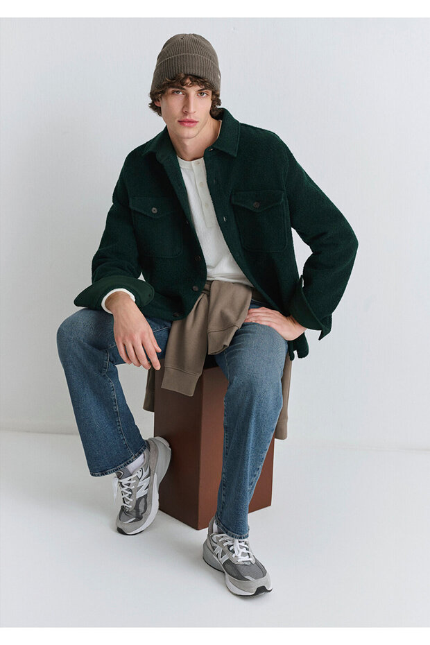 Wool Blend Green Shirt Loose Fit / Relaxed Fit 0211780-71929