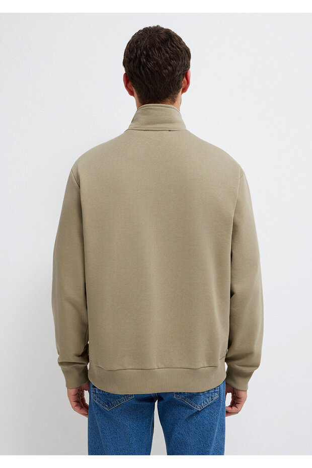 Yarı Fermuarlı Basic Bej Sweatshirt 0S10419-70204 - 5