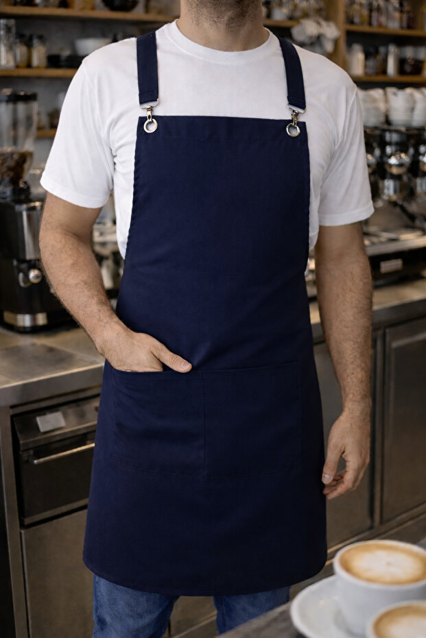 Navy Blue Chef Barista Apron with Cross Strap