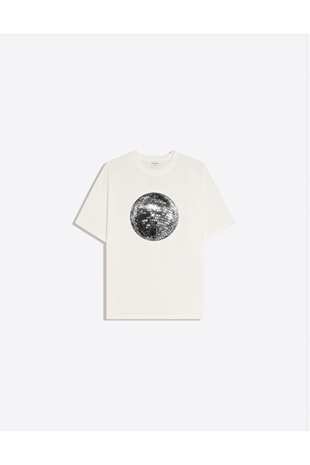 Disco Ball Printed Crew Neck Oversize Trendy Women's T-Shirt