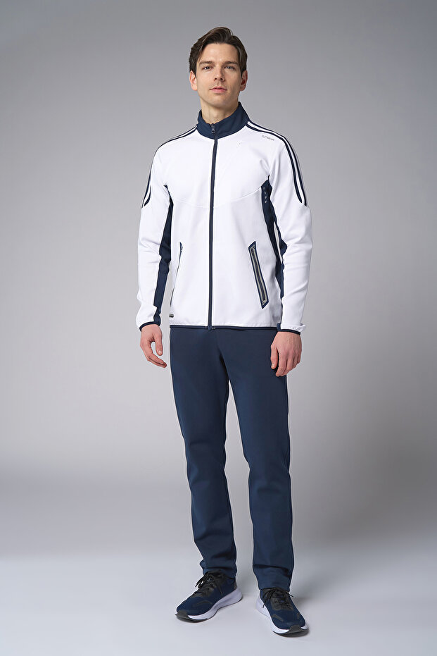 Men's White Cotton Stand Collar Tracksuit Set 3960