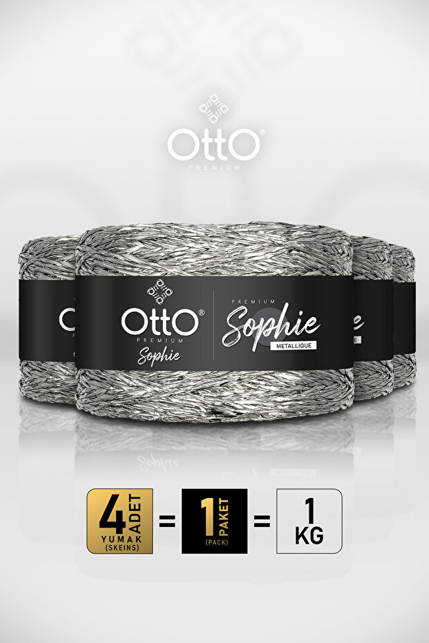 Premium Sophie • Silver • 4-Pack × 250 Gr / 420 m • Metallic, Shiny, Twisted Cord • Bag, Accessories