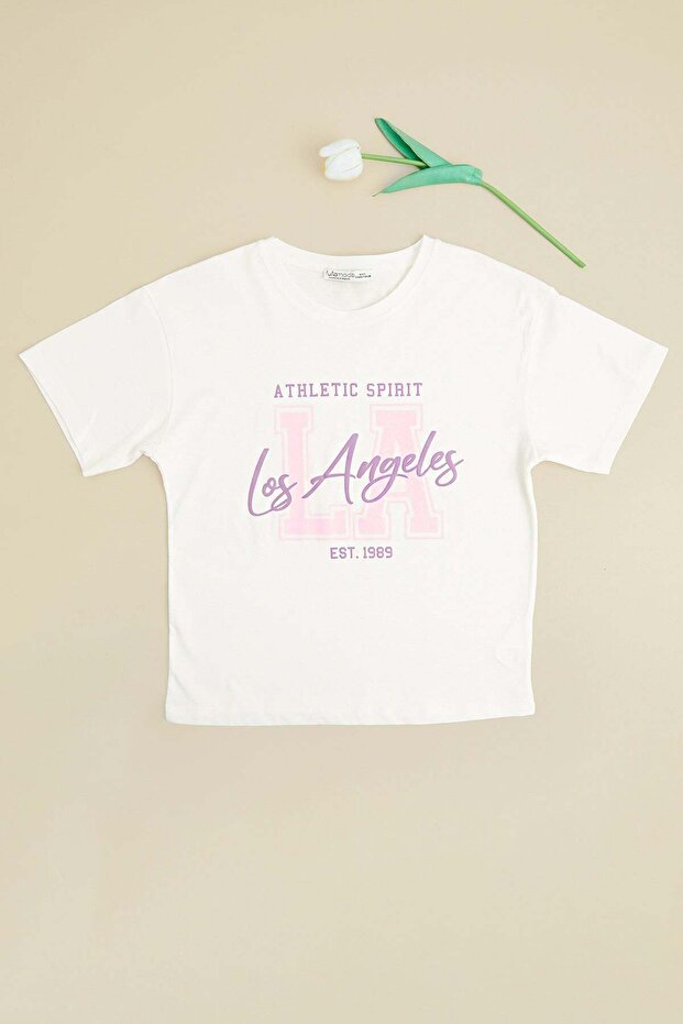 Los Angeles Printed Girls Cropped T-Shirt