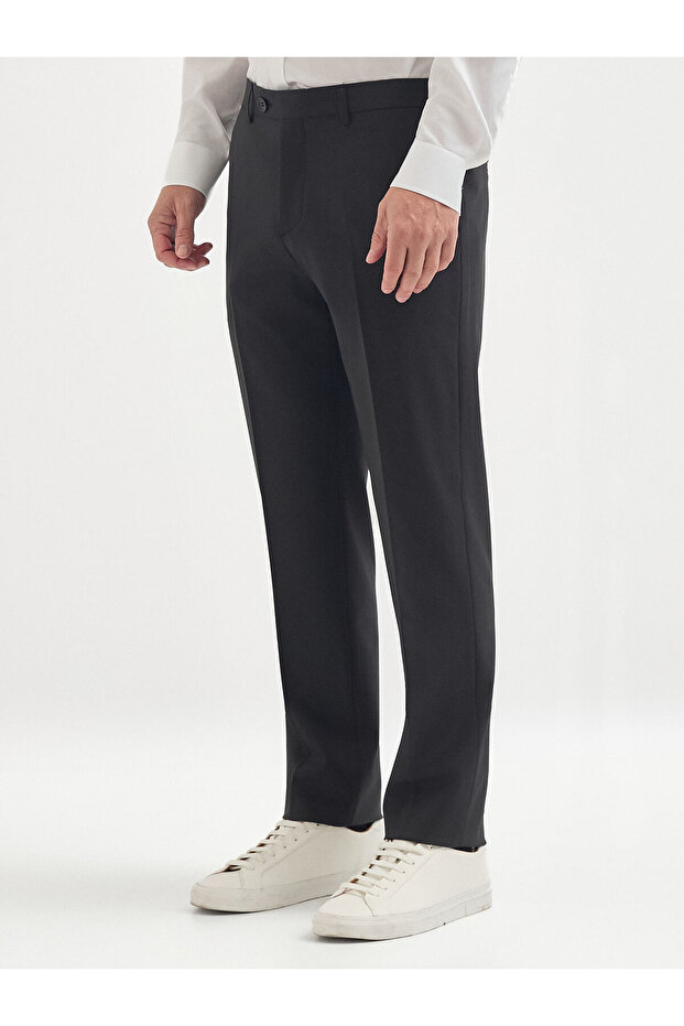 Siyah Yün Karışımlı Casual Pantolon - 2